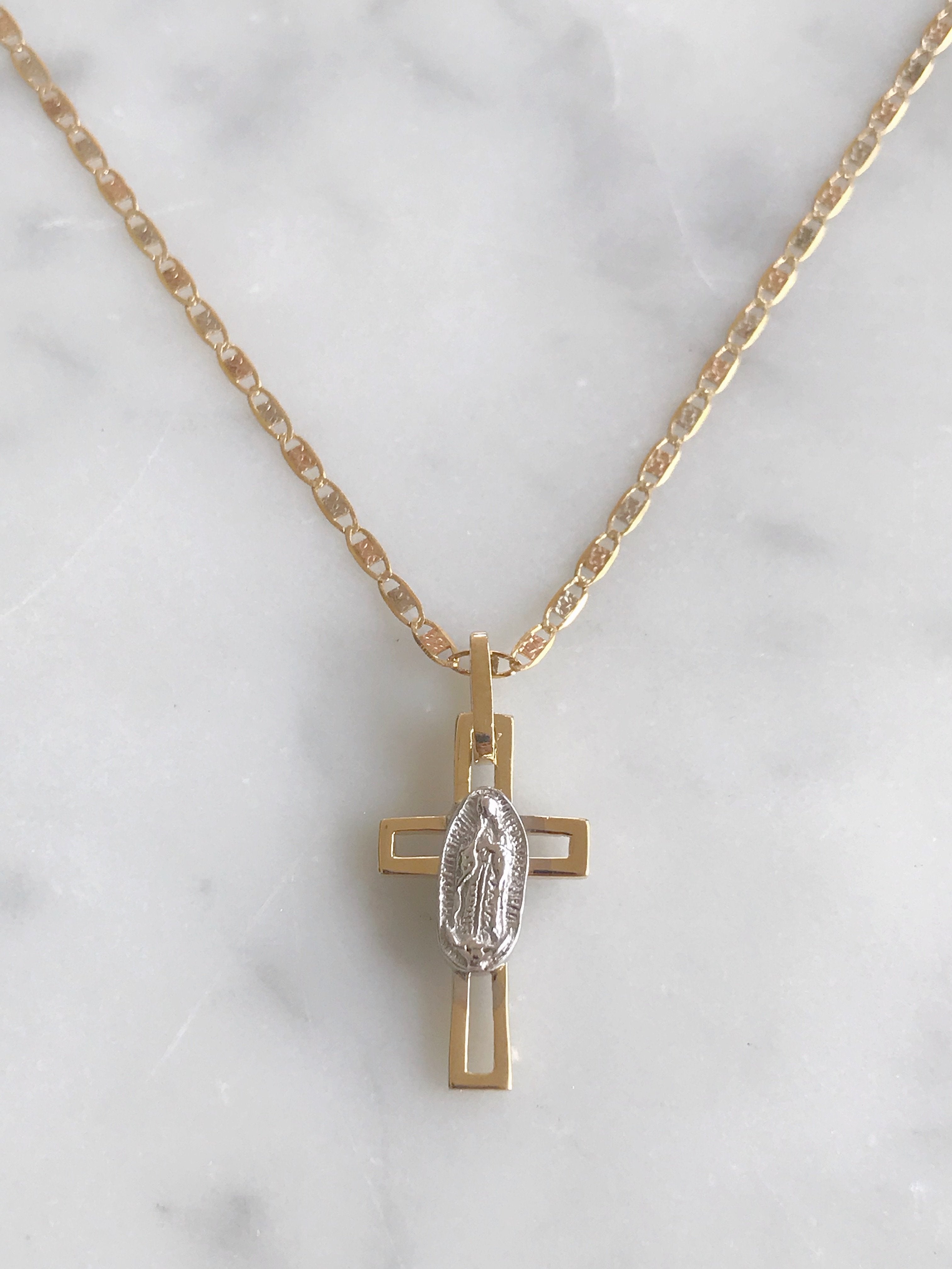 Cadena Con Cruz Virgen De Gpe. Oro 14k Mod Cn1a3 + Cr1a3