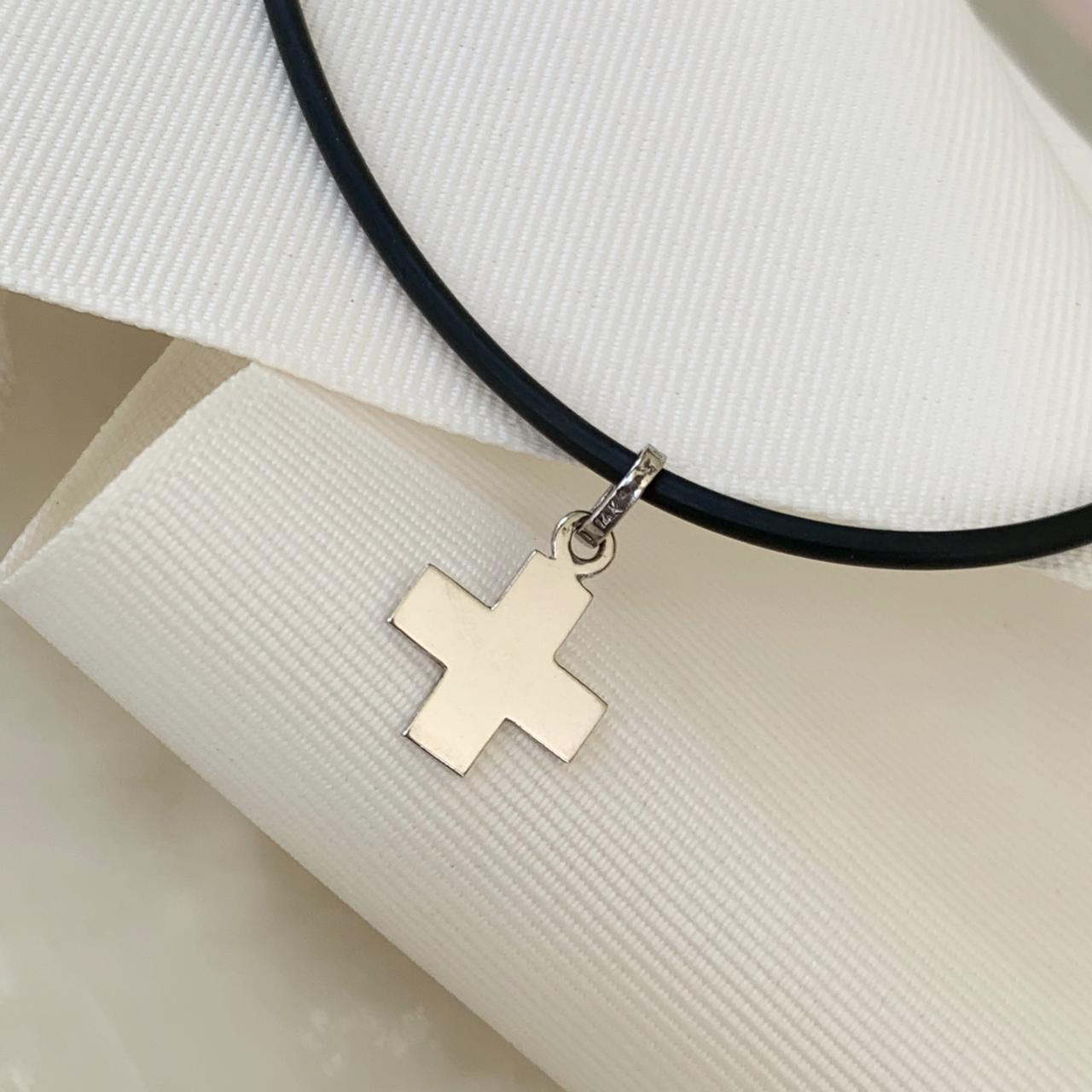 Caucho con Dije Cruz Suiza Oro Blanco 14k Mod. 1A4E