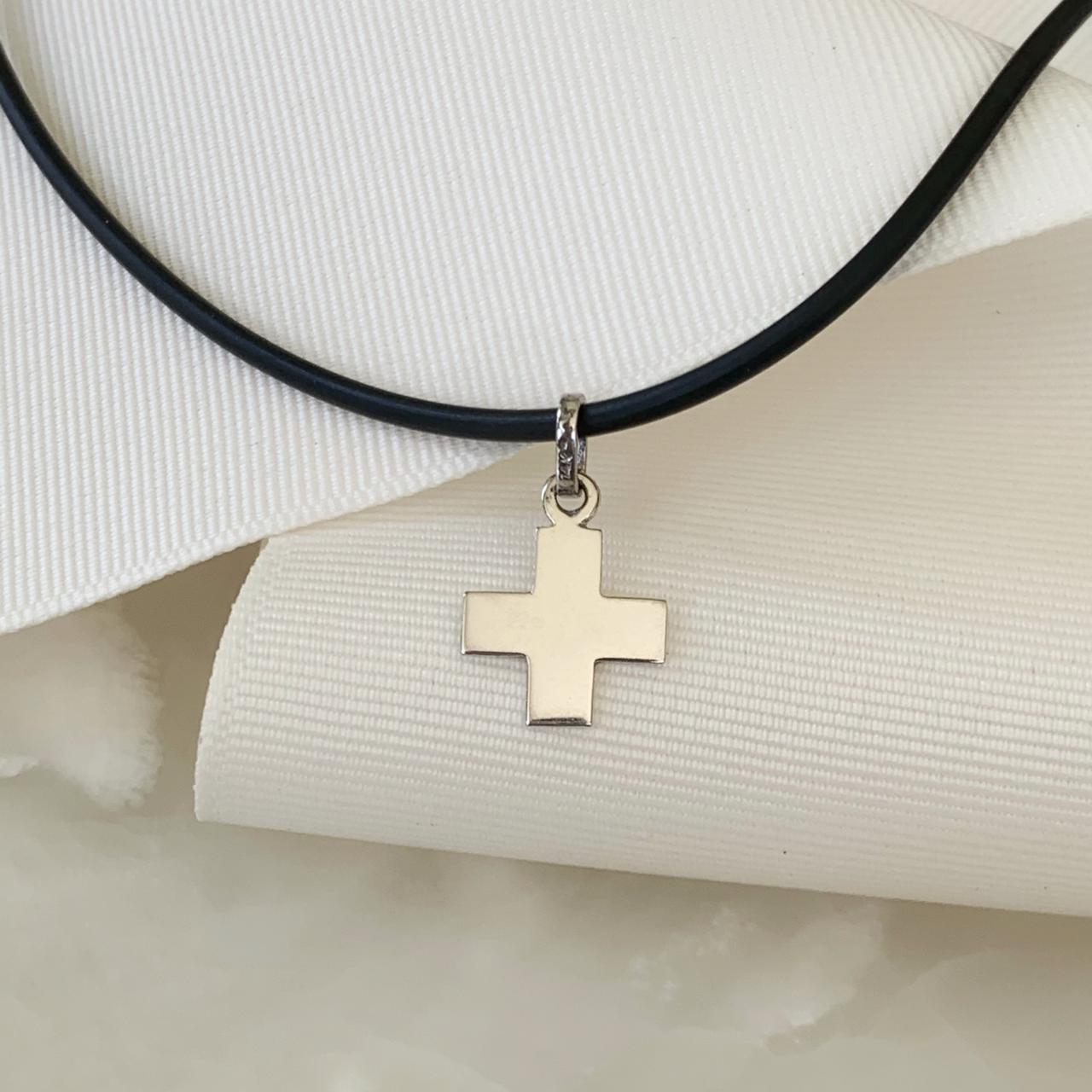 Caucho con Dije Cruz Suiza Oro Blanco 14k Mod. 1A4E