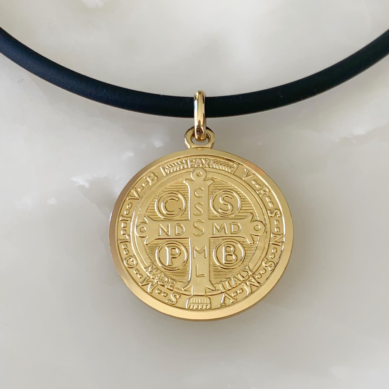 Caucho con Medalla San Benito Oro Amarillo 14k Mod. 8A8E