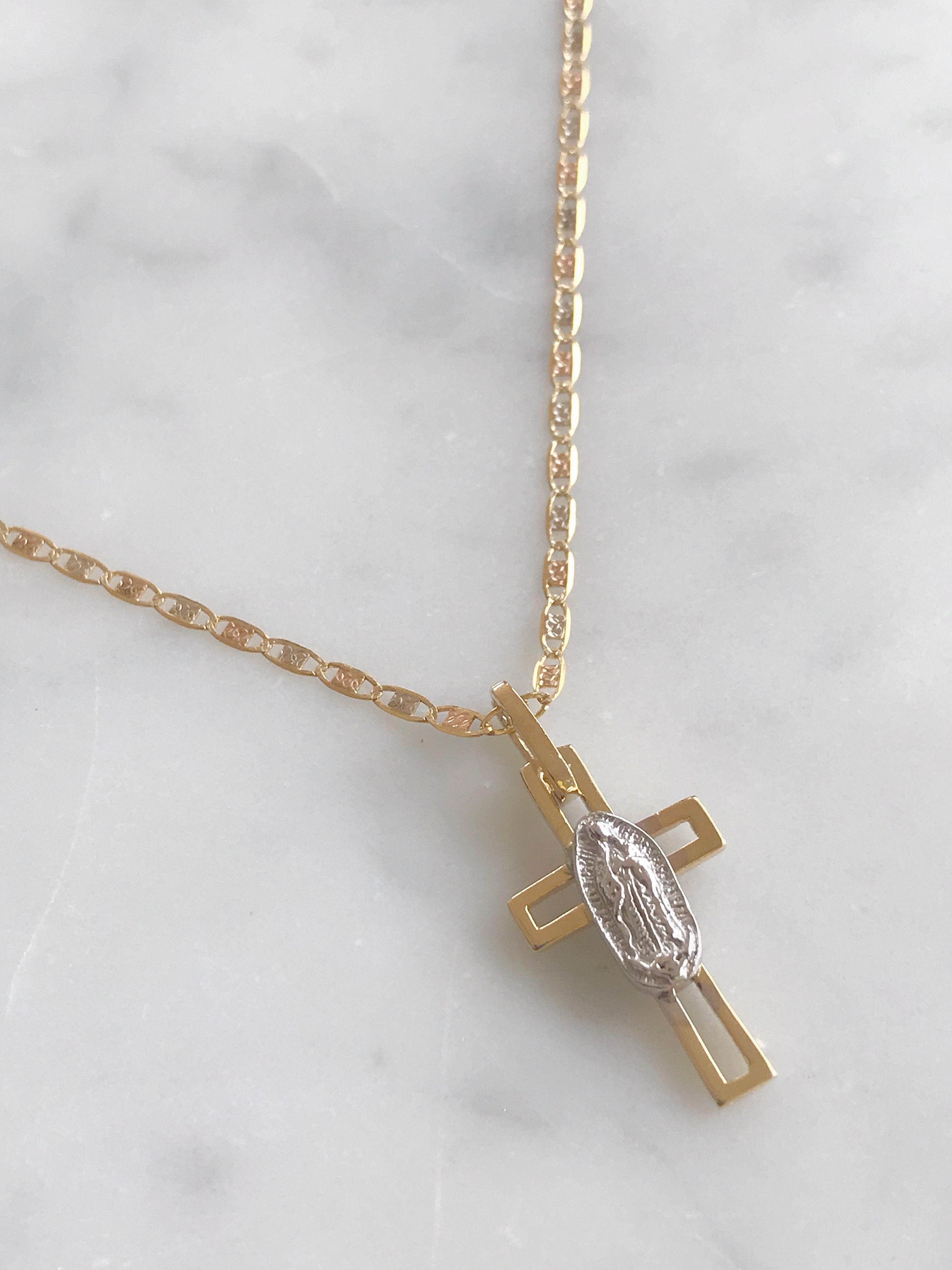 Cadena Con Cruz Virgen De Gpe. Oro 14k Mod Cn1a3 + Cr1a3