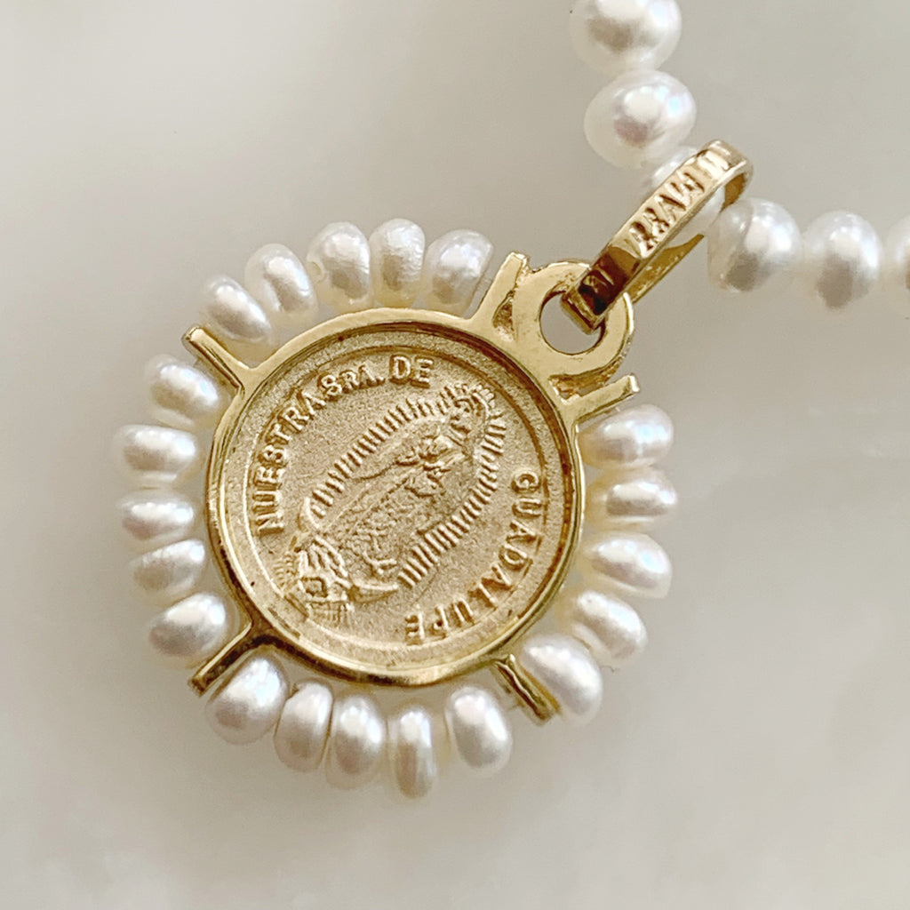 Cadena con Medalla Virgen de Guadalupe Oro 14k Mod. Perlas13-1a4e