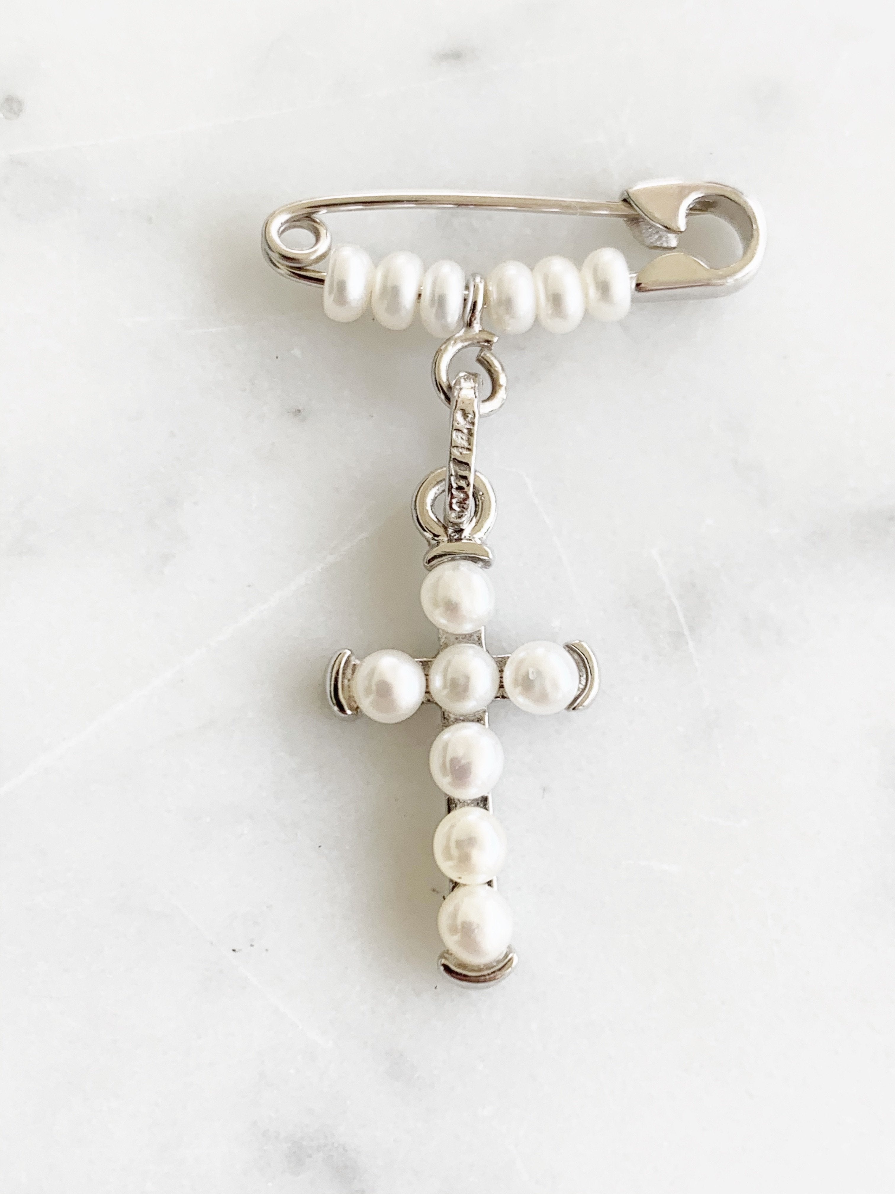 Baby Pin con Cruz con Perlas Oro 14k Mod. 2a1be