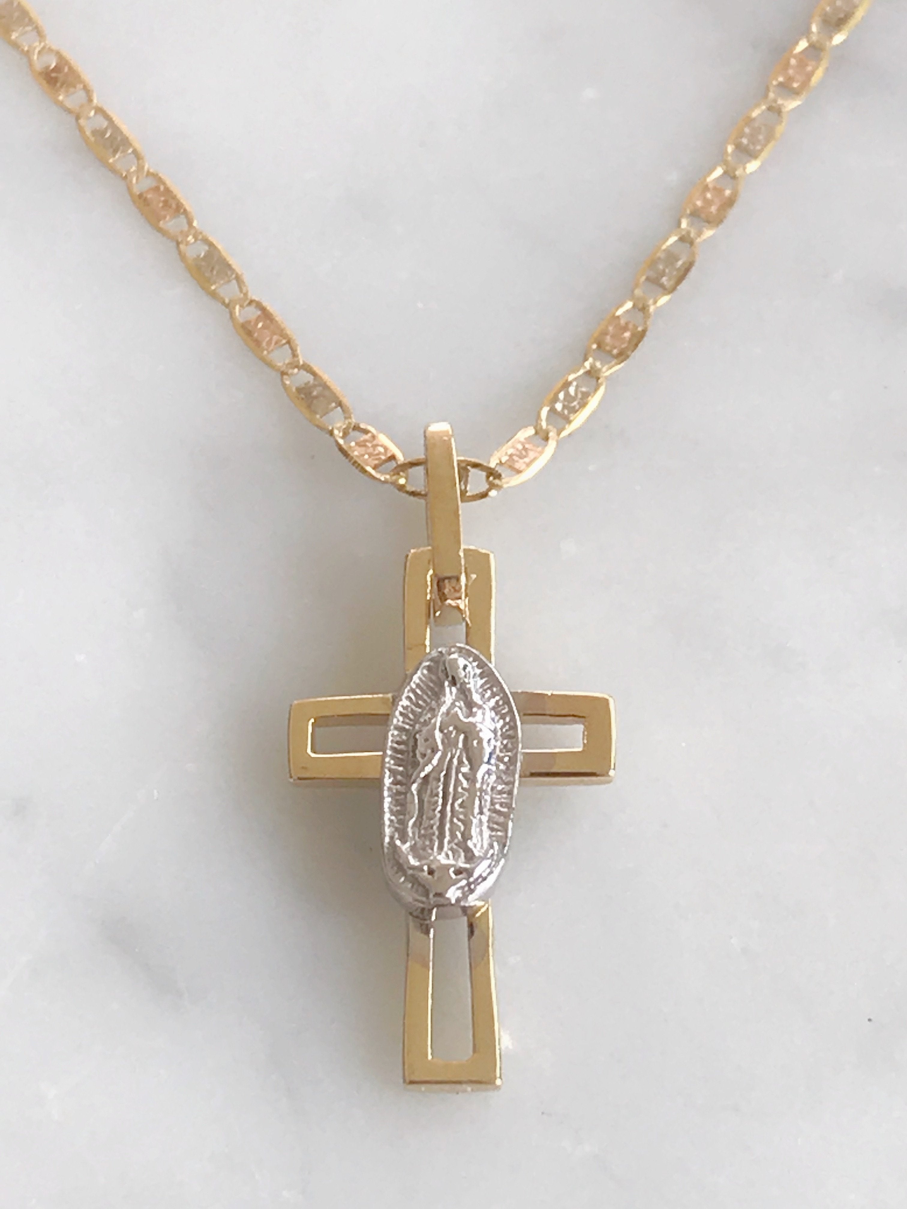 Cadena Con Cruz Virgen De Gpe. Oro 14k Mod Cn1a3 + Cr1a3