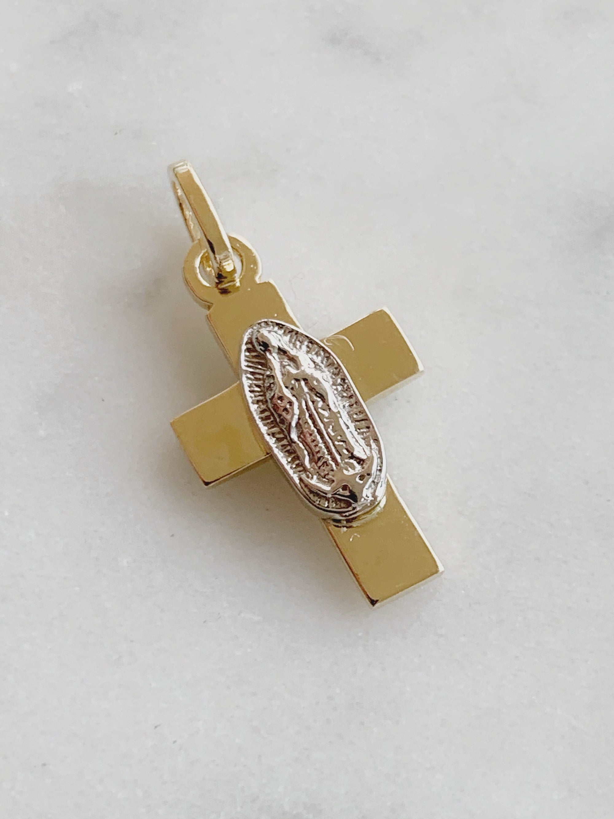 Cruz con Virgen de Guadalupe Oro 14k Mod. Cr1a8
