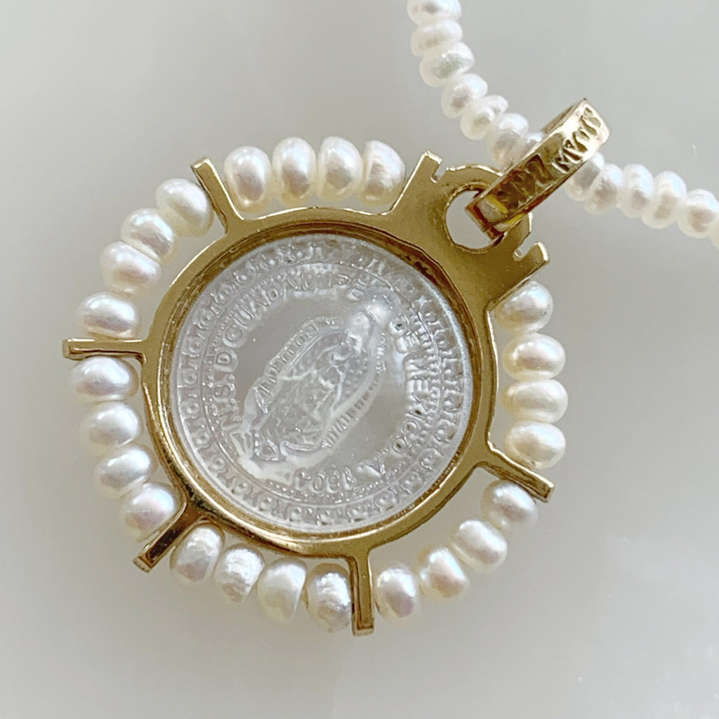 Cadena con Medalla Virgen de Guadalupe Oro 14k Mod. Perlas13-Med81