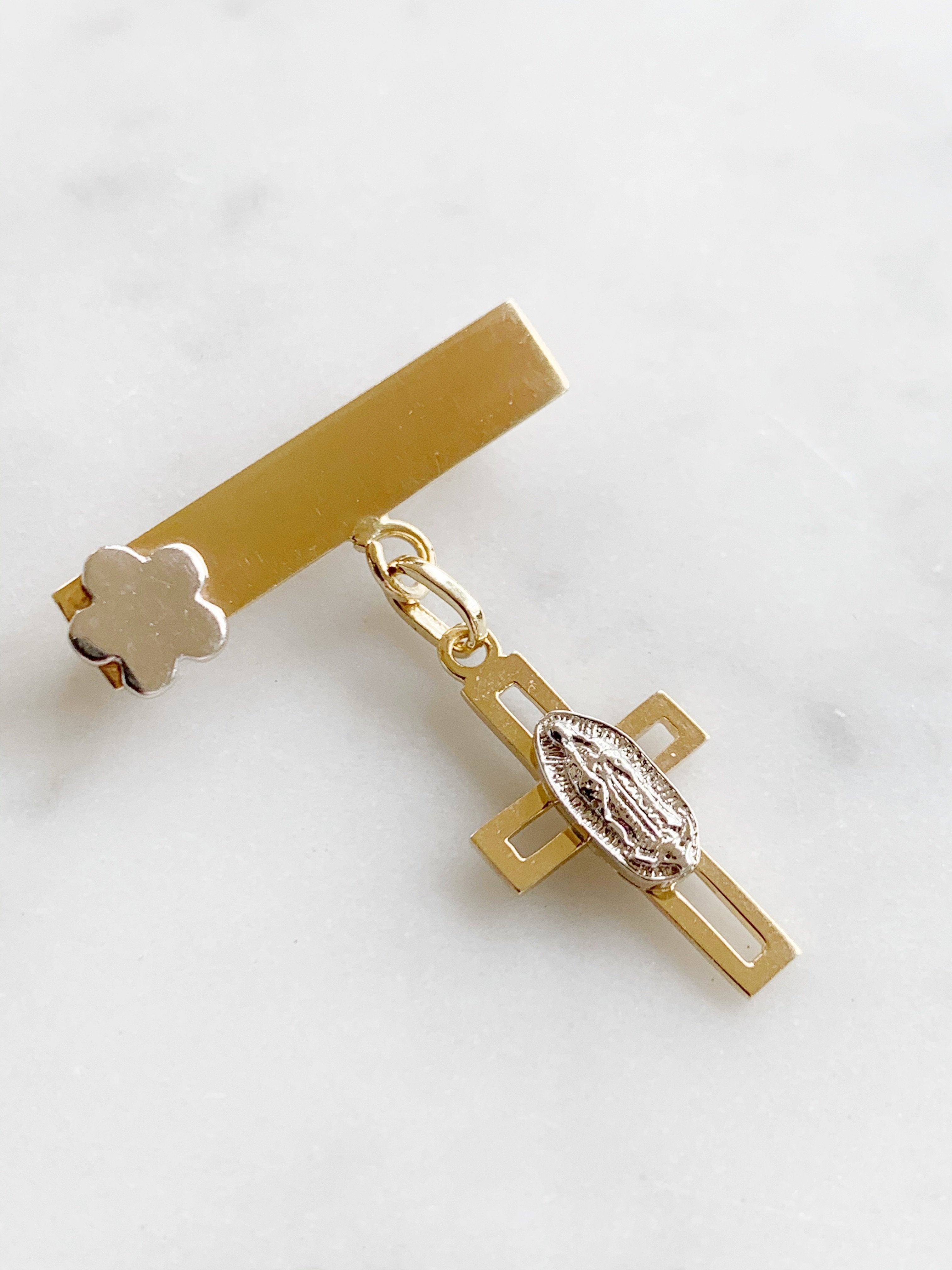Baby Pin con Cruz con Virgen de Guadalupe Oro 14k Mod. 3a8e