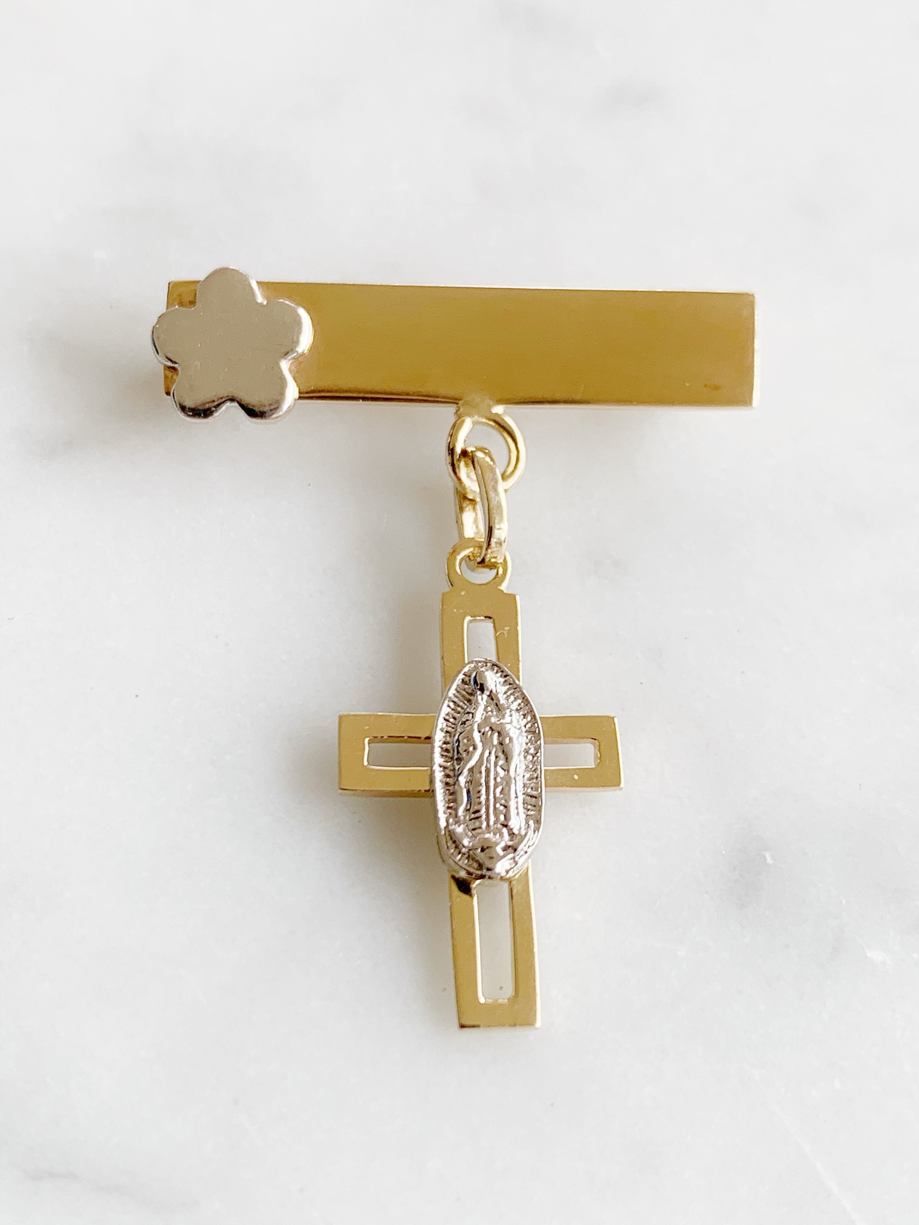 Baby Pin con Cruz con Virgen de Guadalupe Oro 14k Mod. 3a8e