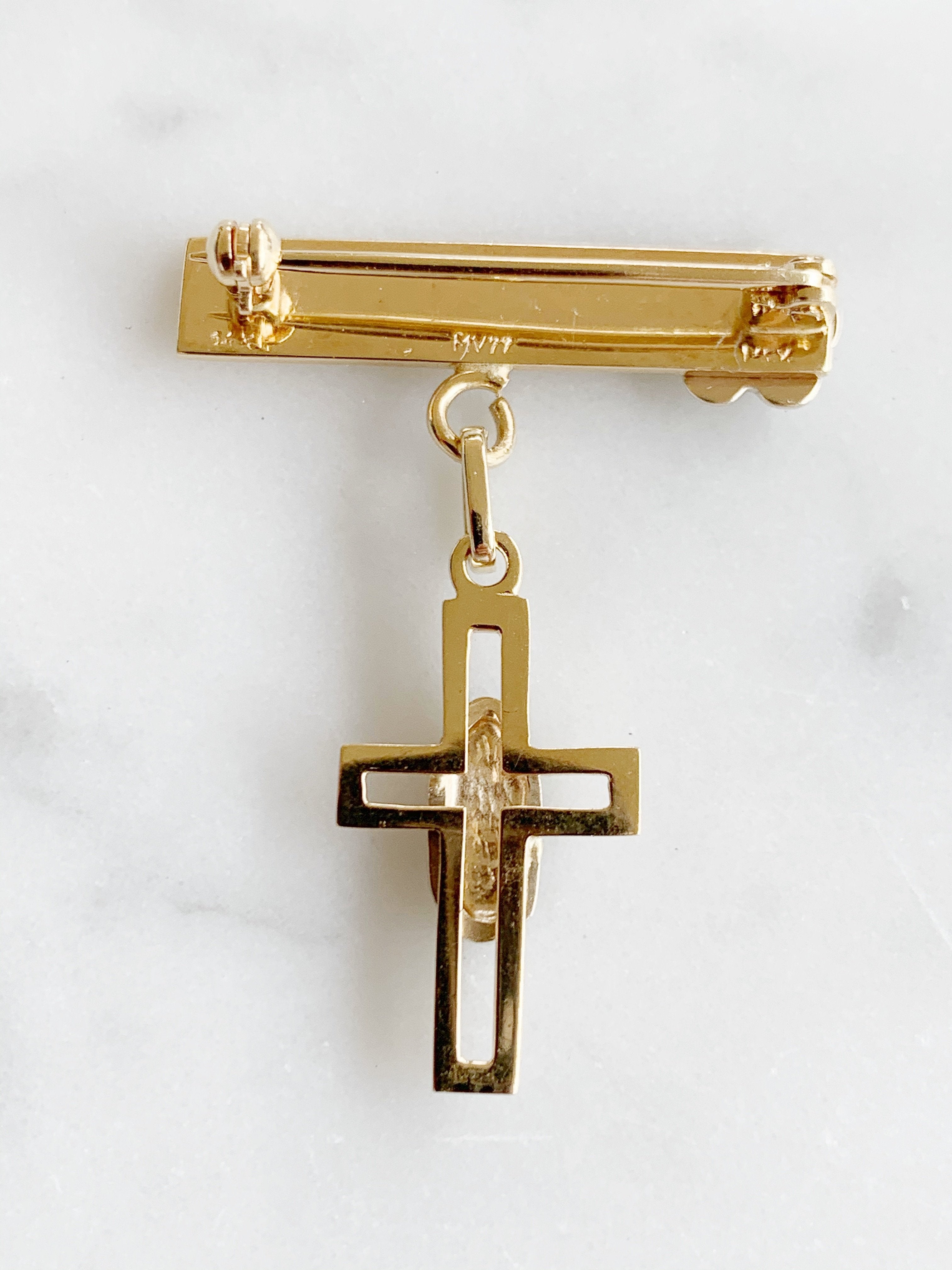 Baby Pin con Cruz con Virgen de Guadalupe Oro 14k Mod. 3a8e