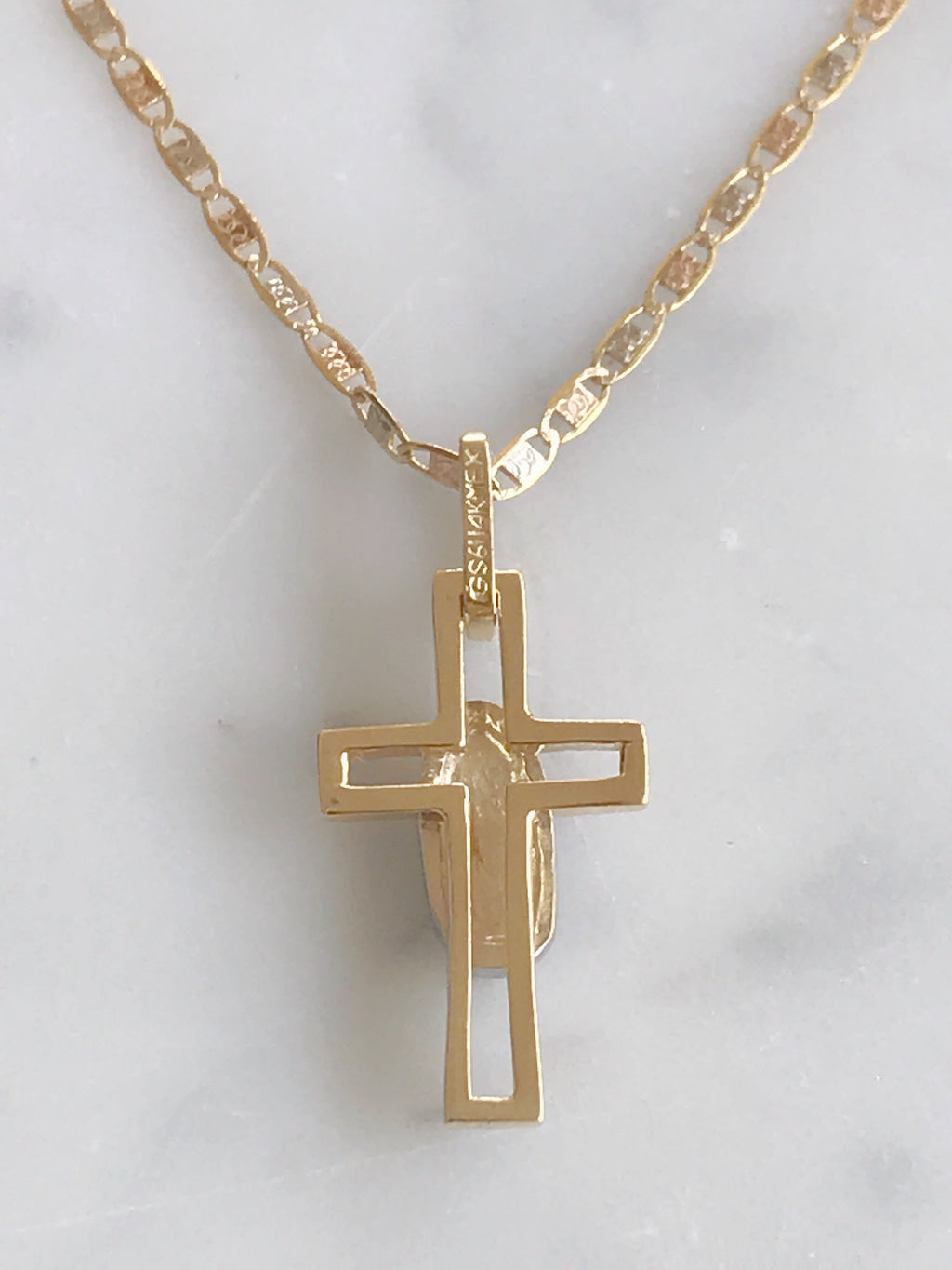 Cadena Con Cruz Virgen De Gpe. Oro 14k Mod Cn1a3 + Cr1a3