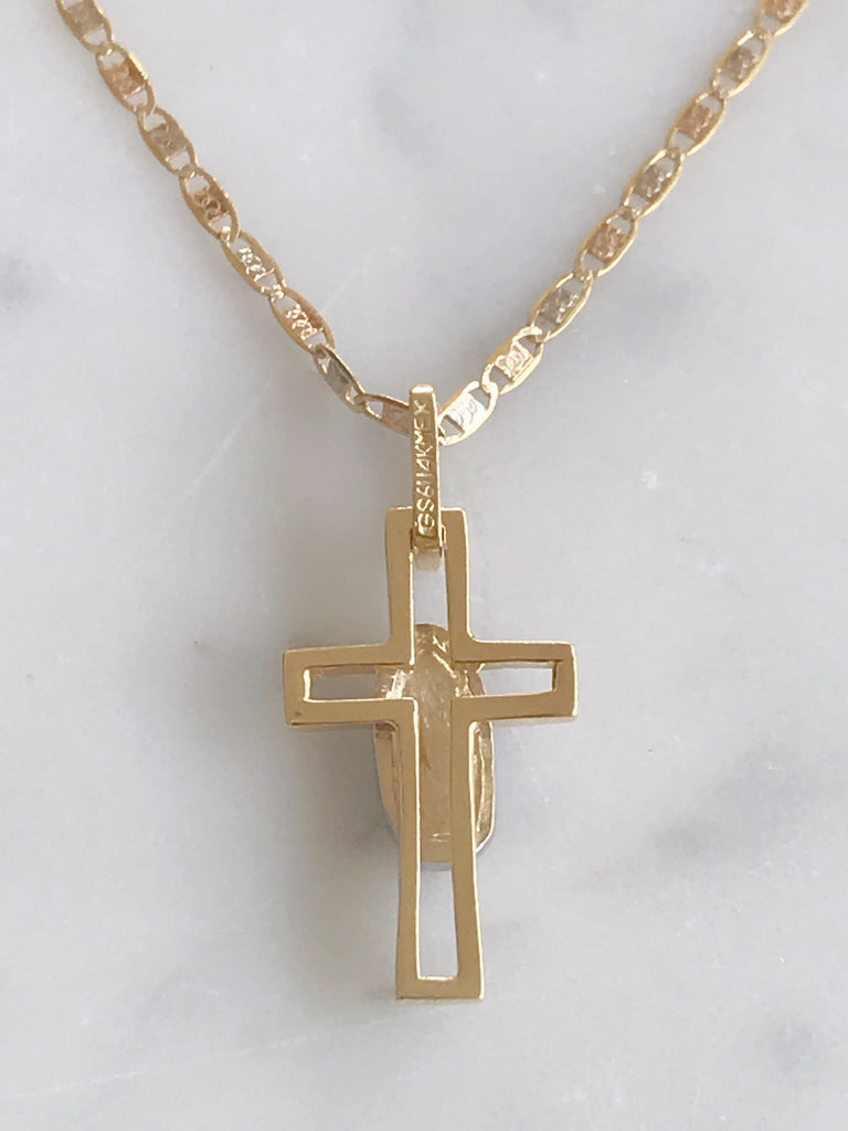 Cadena Con Cruz Virgen De Gpe. Oro 14k Mod Cn1a3 + Cr1a3