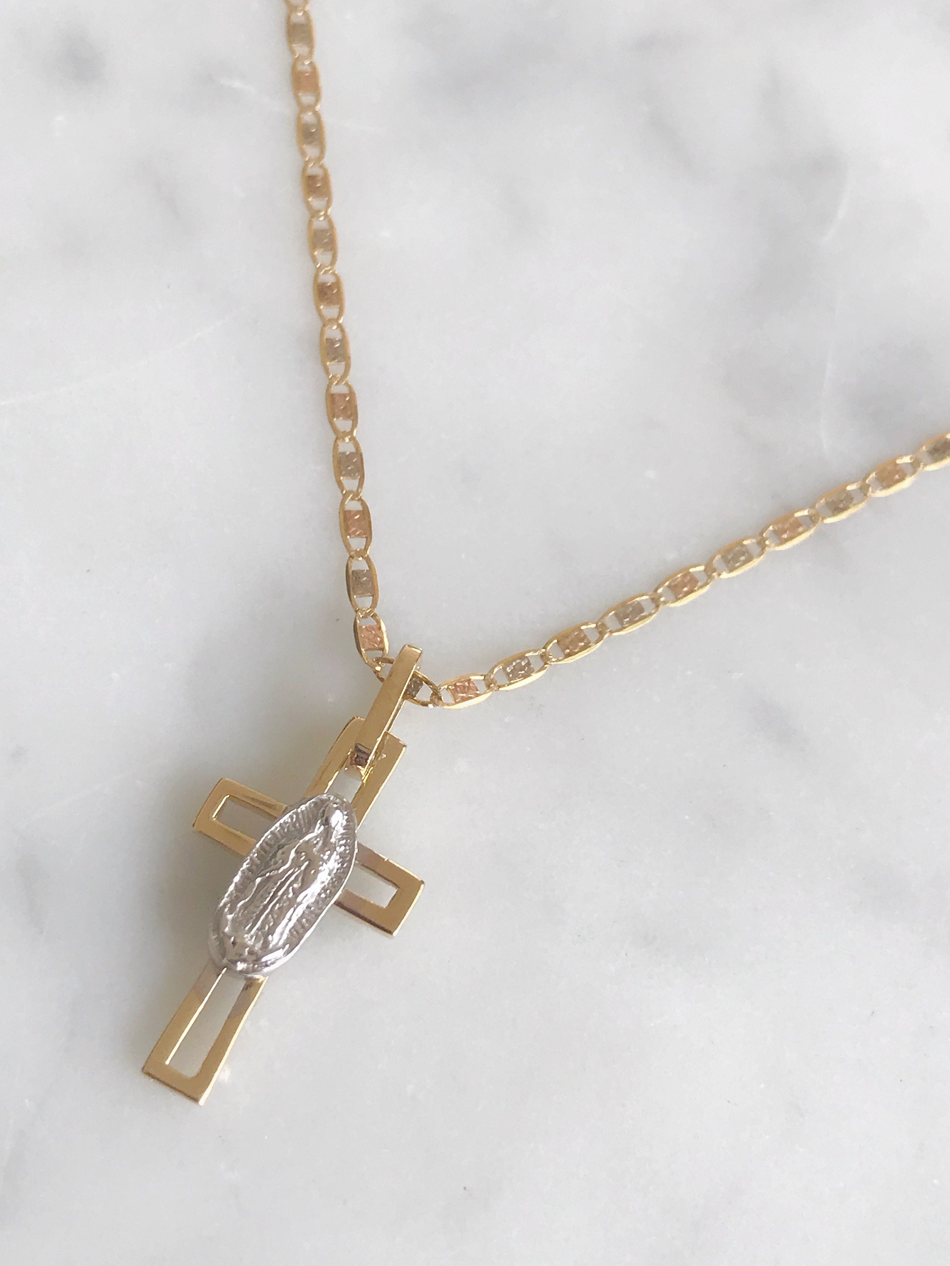 Cadena Con Cruz Virgen De Gpe. Oro 14k Mod Cn1a3 + Cr1a3