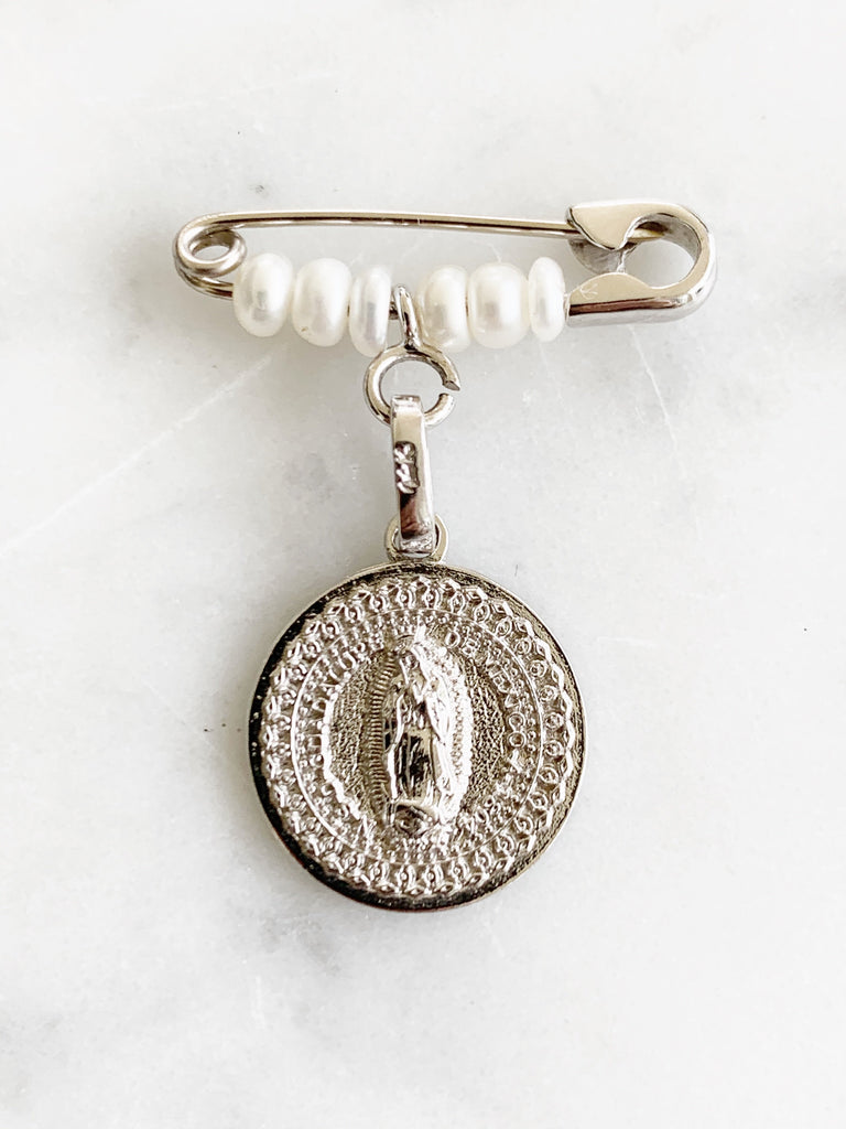 Baby Pin de la Virgen de Guadalupe con Perlas Oro 14k Mod. 3a3be