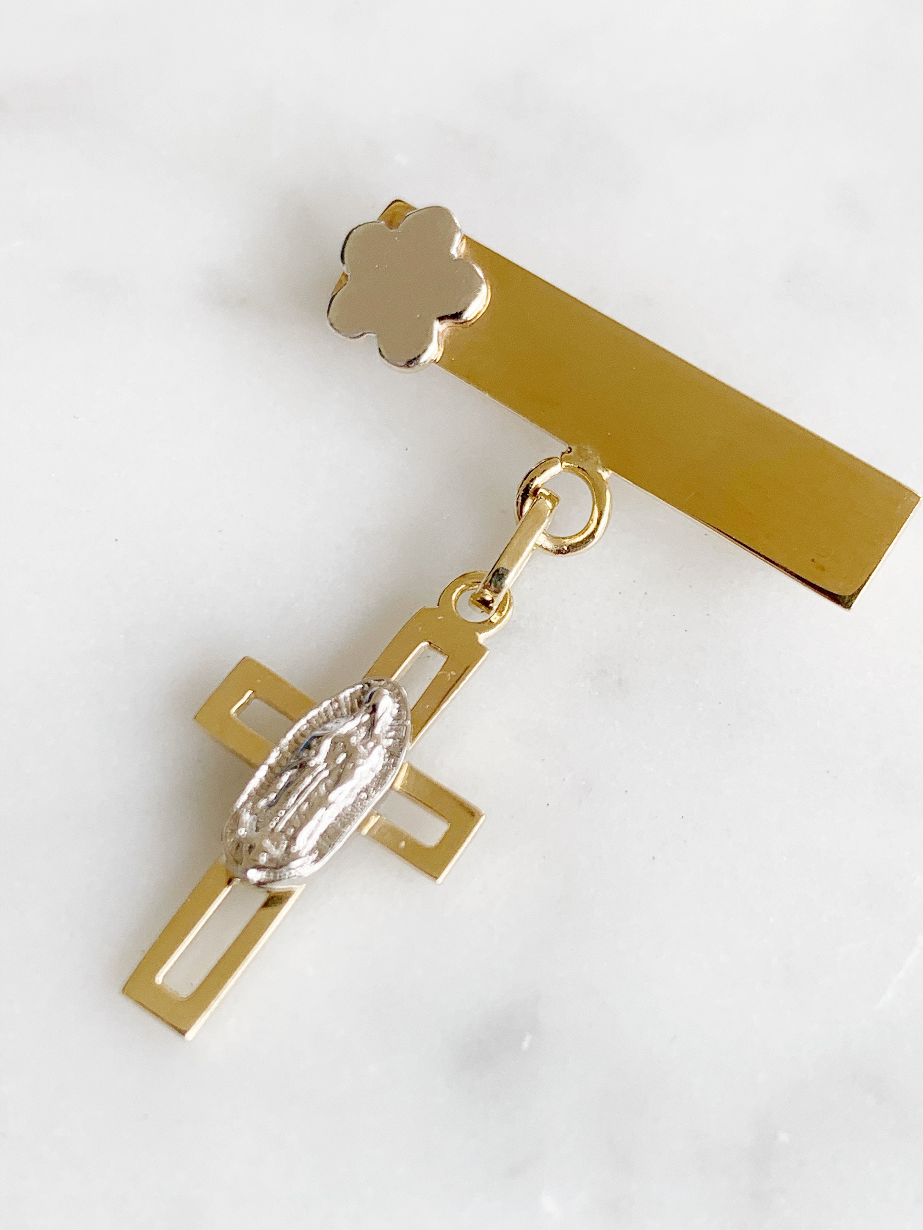 Baby Pin con Cruz con Virgen de Guadalupe Oro 14k Mod. 3a8e
